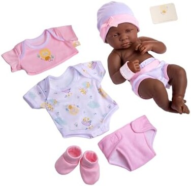 JC Toys 8 piece Layette Baby Doll Gift Set   - La Newborn Nursery   14" Life-Like African American Newborn Doll w/Accessories   Pink   Ages 2+
