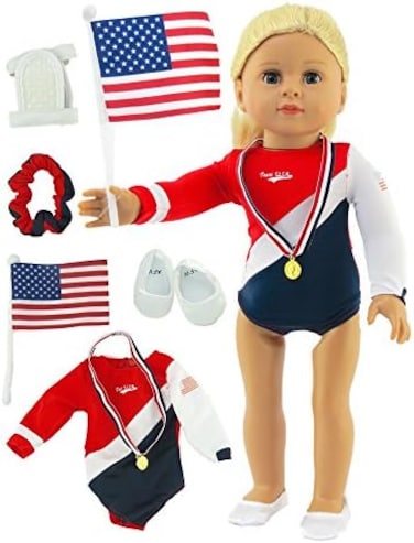 American Fashion World Super Fun Gymnastic Set   Fits 18 Girl Dolls Made such as Girl, Madame Alexander, Our Generation, etc   18 Inch Doll Clothes