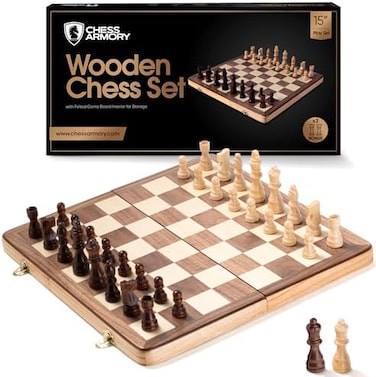 Chess Armory 15" Wooden Chess Set with Felted Game Board Interior for Storage