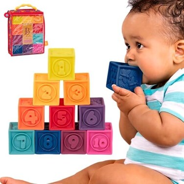B. Toys &ndash; Baby Blocks &ndash; Stacking &amp; Building Toys For Babies &ndash; 10 Soft &amp; Educational Blocks &ndash; Numbers, Shapes, Colors, Animals &ndash; 6 Months + &ndash; One Two Squeeze