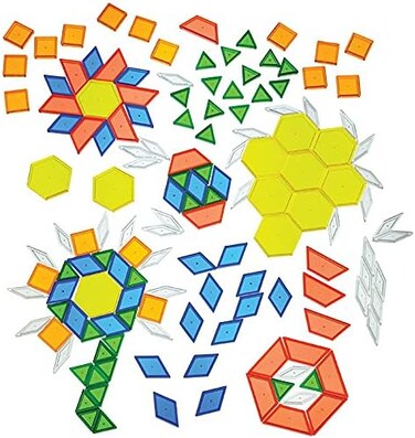 Constructive Playthings EDX-147 Toys Translucent Pattern Blocks, Set of 147 Pieces, Various Shapes and Colors