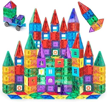 Playmags 150 Pcs Magnet Building Tiles Set for Kids - Colorful Strong 3D Magnetic Building Blocks - Pretend Play Construction Toys Building Blocks - STEM Creative Imagination &amp; Educational Toys