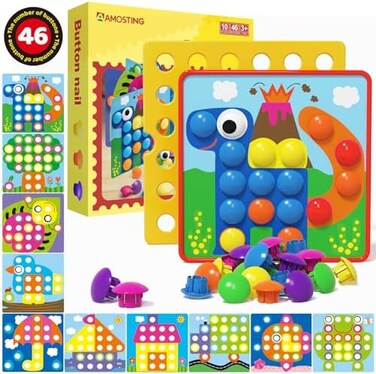 AMOSTING Color Matching Mosaic Pegboard Early Learning Educational Toys for Boys &amp; Girls