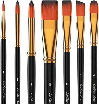 LorDac Arts Paint Brush Set 7 Artist Brushes for Painting with Acrylic Oil and Watercolor. Professional Art Quality on Canvas Wood Face and Models. Includes Carrying Case Travel Kit