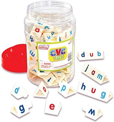 Junior Learning CVC Tri-Blocks Tub, 90 Blocks, Ages 4-5, Phonemic Awareness, Pre K-1, White