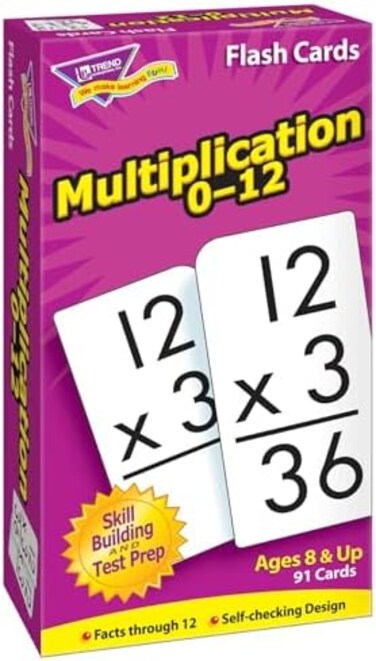 Trend Enterprises Skill Drill 91-Piece 7.5 x 15 cm Multiplication 0 to 12 Flash Cards, White