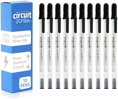 Circuit Scribe Non-Toxic Conductive Ink Pen for Kids Circuit Building Set (10-Pack)   Silver Ink Rollerball Point Pen Kit, Science Experiments, DIY Science Projects (New &amp; Improved Formula)