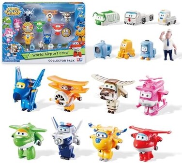 Super Wings Toys, Transformer Toys 2 Inch, Airplane Toy for Kids 3-5 Years Old, 15 Packs Transforming Jet Playset, Real Mobile Wheels, Birthday Party Supplies for Preschool Boys and Girls