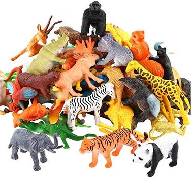 ValeforToy Animals Figure,54 Piece Mini Jungle Animals Toys Set, Realistic Wild Vinyl Plastic Animal Learning Party Favors Toys For Boys Girls Kids Toddlers Forest Small Animals Playset Cupcake Topper