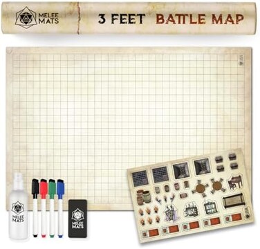 Melee Mats Battle Grid Game Mat - 24 X 36 Ultra Durable Polymer - Dnd Role Play Map - Reusable Tabletop Square Mat - Dry Wipe Vinyl Tiles - Great Starter Set