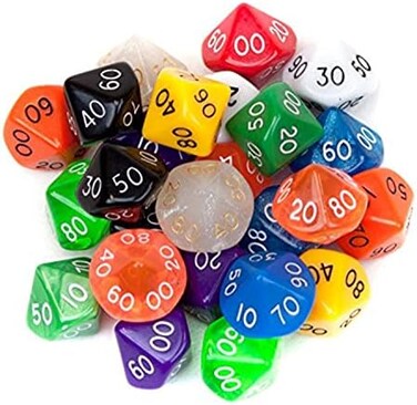 Wiz Dice 25 Pack of Random D10(00) Polyhedral in Multiple Colors