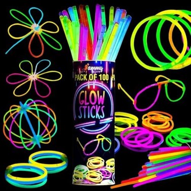 Ammy Glow Sticks Bulk -205-Pcs- in The Dark 100 Party Sticks-Supplies w/ Eye Glasses Kit-Bracelets Necklaces and more-12 Hours Party Pack 8 inch for Kids Halloween Party Favors Accessories