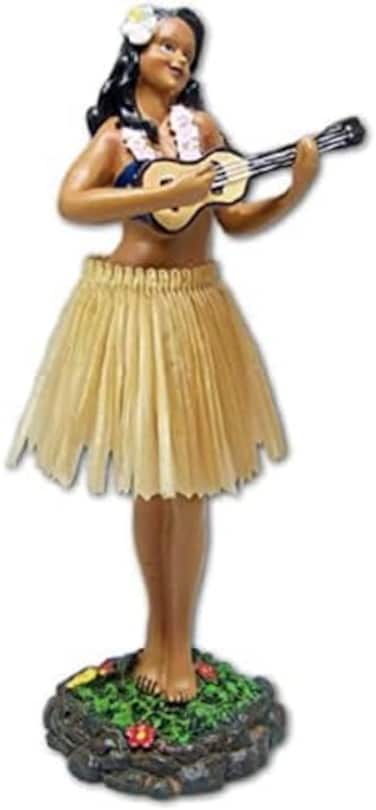 KC Hawaii Leilani Dashboard Doll Playing Ukulele Natural 7 inches
