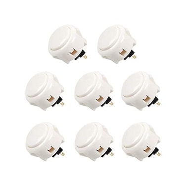 SANWA 8 pcs OBSF-30 Original Push Button - for Arcade Jamma Video Game &amp; Arcade Joystick Games Console ( White )