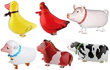 AosBet Borang Pack of 6 Walking Animal Balloons Farm Animal Balloon Birthday Party BBQ Party D&eacute;cor(Pony,Duck,Rooster,Cow,Pig,Sheep)