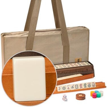 Yellow Mountain Imports American Mahjong Set, Mojave (Ivory) with Brown Nylon Case - Four All-in-One Racks with Pushers, Wind Indicator, Dice, &amp; Wright Patterson Counting Coins