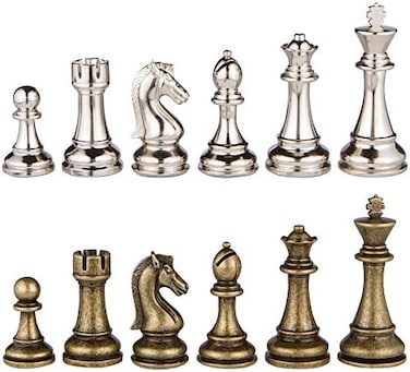 Best Chess Set Jupiter Silver and Bronze Metal Pieces with Extra Queens - Pieces Only - No Board - 4 Inch King