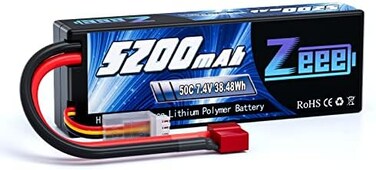 Zeee 2S LiPo Battery Hard Case for RC Car/Trucks &amp; Boat (5200mAh,7.4V 50C)