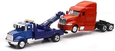 First Gear Peterbilt Model 335 Tow Truck Blue Model 387 Cab Red 1/43 by New Ray SS-15053