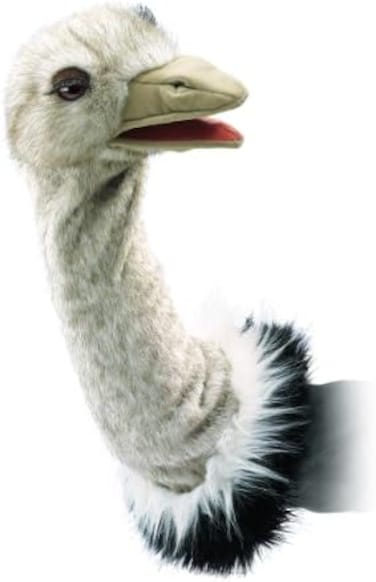 Folkmanis Ostrich Stage Puppet, Gray, White, Black, 1 ea
