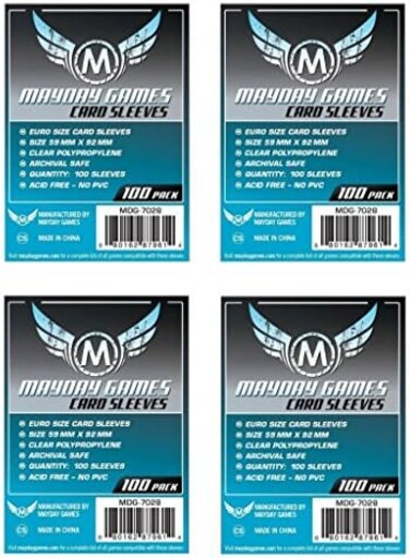 Mayday Games 7028 Clear Sleeves 59x92mm Euro Game Size (4x100, 400 sleeves)