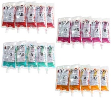 Nexxxi 20 Pack Halloween Blood Bags Reusable Food Grade Bags 8.5oz with Cap for Drinks Halloween Party Favors, Nurses Day Party Decorations