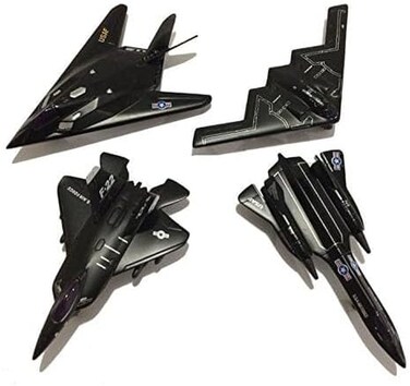 Playmaker Toys 5" Die Cast Metal Pull Back Stealth Bombers and Fighter Planes Set of 4