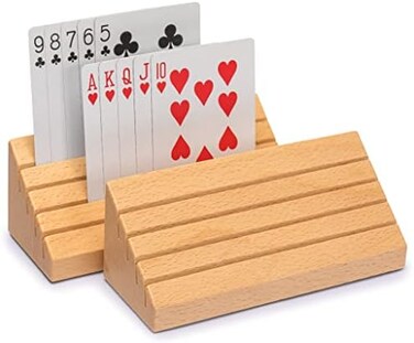 Yellow Mountain Imports Solid Oak Wood Playing Card Holder / Rack / Organizer - Set of 2