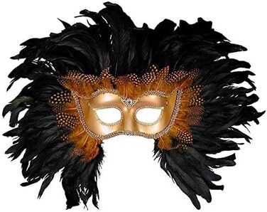 Rubie's Forum Elaborate Feather Venetian Mask, Gold/Black, One Size