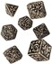 كيو-ووركشوب مجموعة نرد متعددة السطوح مزخرفة من 7 قطع من فورست، بيج/اسود