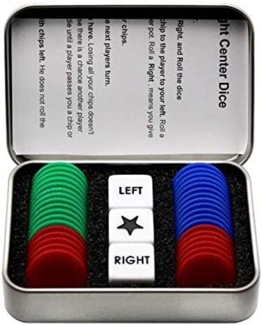 Jackycxm Jackyxcm Left Right Center Dice Game Set with 3 Dices + 36 Colorful Chips