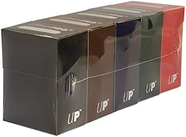 Ultra Pro Set of Five New Deck Boxes (Dark Colors Incl. Black, Blue, Brown, Green, and Red) For Magic/Pokemon/YuGiOh Cards