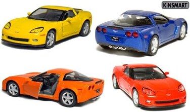 Kinsmart Set of 4: 5" 2007 Chevy Corvette Z06 1:36 Scale (Blue/Orange/Red/Yellow)