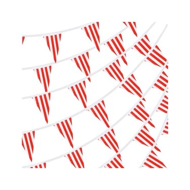 rubfac 170ft 120pcs Red and White Striped Pennant Banner, Carnival Circus Decorations Supplies, String Triangle Bunting Flags, Kids Birthday, New Year Eve Celebration Supplies