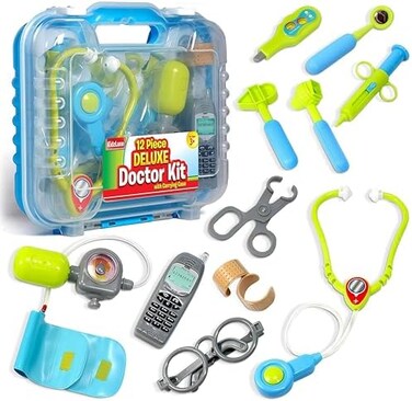 Kidzlane Durable Kids Doctor Kit with Electronic Stethoscope and 12 Medical Doctor's Equipment, Packed in a Sturdy Gift Case