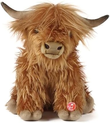 Keycraft Living Nature Highland Cow Brown Soft Toy Farm Toy with Sound   Soft Toy Gift for Kids   22 cm
