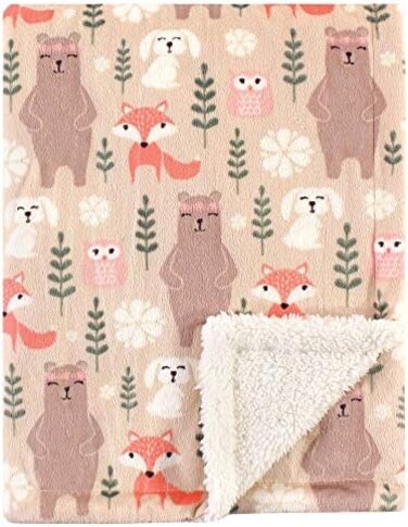 هدسون بيبي بطانية قطيفة من فرو المنك والشيربا للاطفال من الجنسين، جيرلز فوريست، مقاس واحد