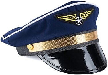 Funny Party Hats Captain Pilot - Captain Pilot in Dark Blue with Golden Emblem for Costume