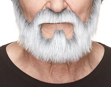 Mustaches (Gray With White) - Self Adhesive, Novelty, On Bail Fake Beard, False Facial Hair, Costume Accessory for Adults, Grey with White Colour