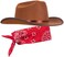 Narwhal Novelties Junior Brown Cowboy Hat with Red Bandana Set - Kids Western Wear with Felt Cowboy Hat for Boys, Kids Cowboy Hats for Dress up Parties - Kids Cowgirl Hat, Brown, One size