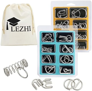 Mercurry Lezhi IQ Toys-AB A+B Test Mind Game Brain Teaser Wire Magic Trick Toy IQ Puzzle Set (Pack of 16), Metallic