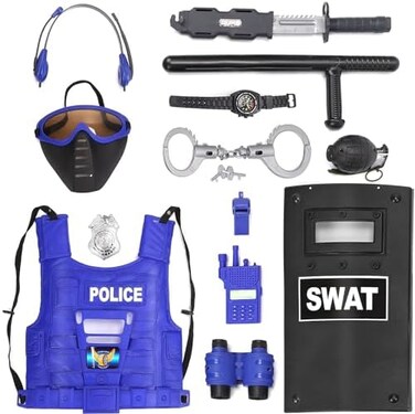 Liberty Imports Kids Police Role Play Toy Kit   15-Piece Policeman Pretend Play Set   SWAT Costume Accessories for Dress Up &amp; Kids Costumes   Badge, Shield, Vest, Handcuffs Included