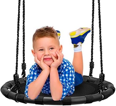 أرجوحة Sorbus Spinner – أرجوحة حصيرة مستديرة للأطفال – رائعة لشجر الأطفال ، مجموعة التأرجح ، الفناء الخلفي ، ساحة اللعب ، غرفة اللعب – الملحقات متضمنة [تصميم جديد محسن لعام 2020!] (24بوصة مقعد حصيرة)