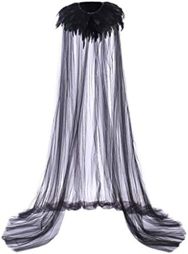 Fortunehouse Evil Queen Cosplay Maleficent Cloak Cape Gothic Steampunk Feather Collar Cloak Feather Witch Cape Halloween Costume (One Size) Black