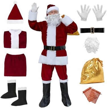 Fanme Santa Claus Suit Christmas Flannel Velvet Plush Adult Classic Costume for Men