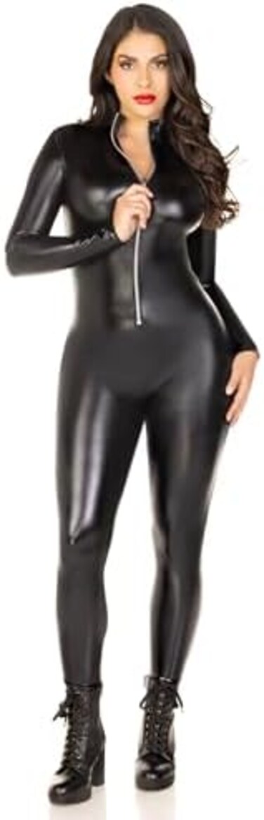 Leg Avenue Women's Wet Look Zipper Front Cat Suit