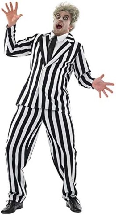 Fun Shack Adult Halloween Costume Men, Black and White Striped Suit, 80s Halloween Costumes For Men, Halloween Movie Costumes X-Large