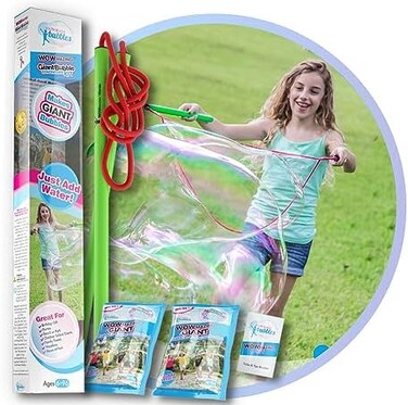 WOWmazing Giant Bubble Wands Kit: (3-Piece Set)   Incl. Wand, Big Concentrate and Tips &amp; Trick Booklet Outdoor Toy for Kids, Boys, Girls Bubbles Made in The USA