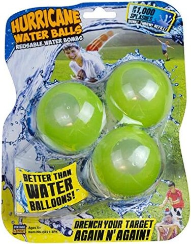Prime Time Toys Hurricane Reusable Water Balls &ndash; 3-Pack Reusable Water Balloons for Kids Age 5+ &ndash; Silicone Water Balloons with Self Sealing Quick Fill, Refillable Water Balloons, Safe No Magnets