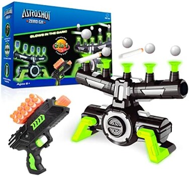 USA Toyz Astroshot Zero GX Glow in The Dark Shooting Games for Kids - Nerf Compatible Floating Ball Targets for Shooting with 1 Foam Blaster Toy Gun, 10 Floating Ball Targets, and 5 Flip Targets